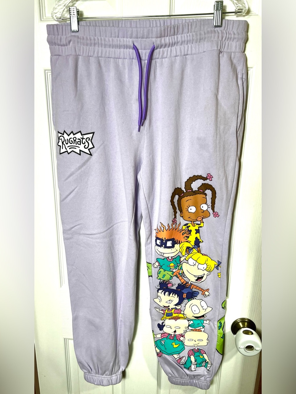 (READ) Nickelodeon Rugrats Sweatpants Sweats Jogger Pants Purple Graphic  XL